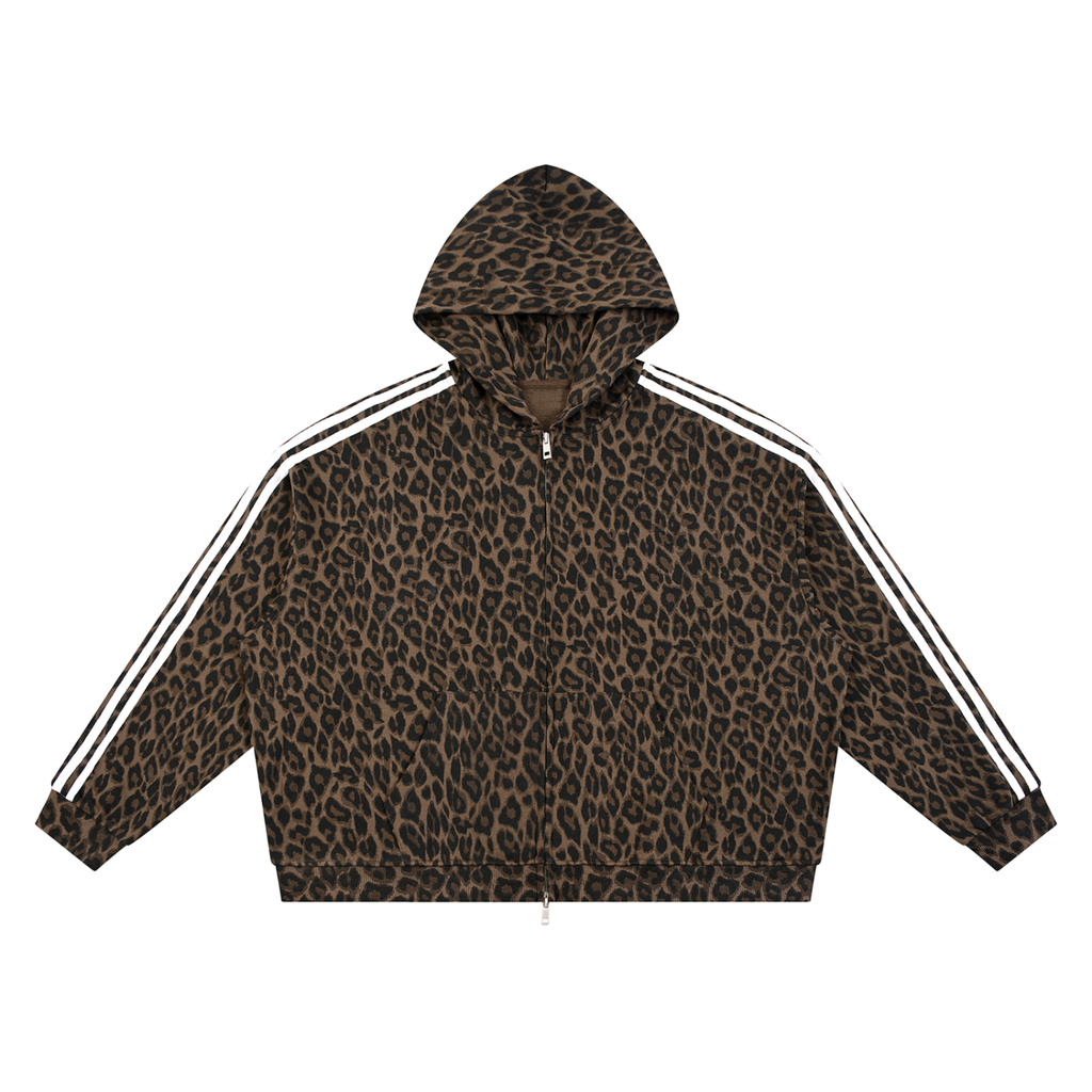 Sudadera unisex con cremallera completa y estampado de leopardo