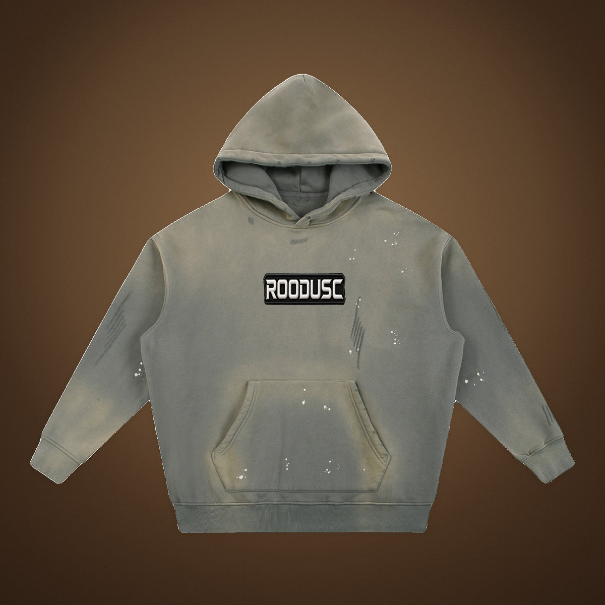 ROODUSC - Sweat à capuche vintage en molleton délavé à bords effilochés