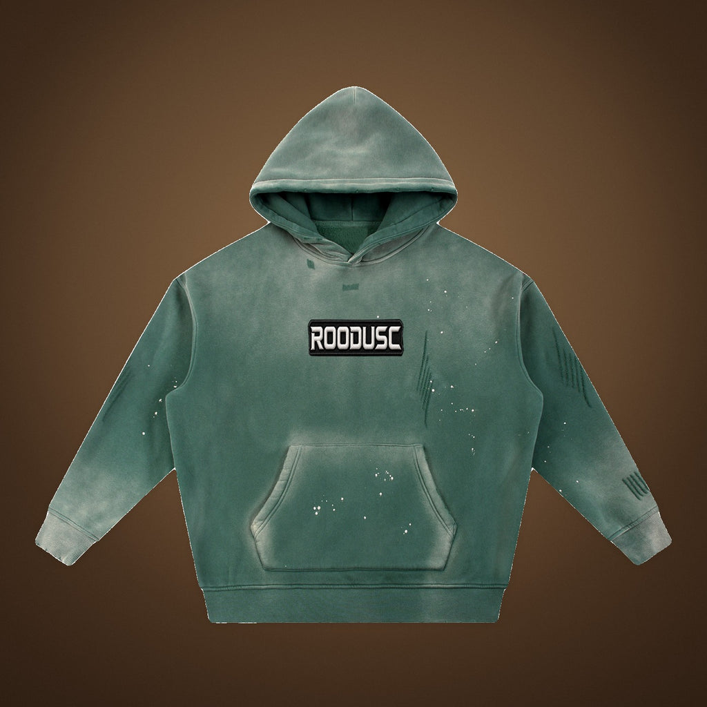 ROODUSC - Sweat à capuche vintage en molleton délavé à bords effilochés