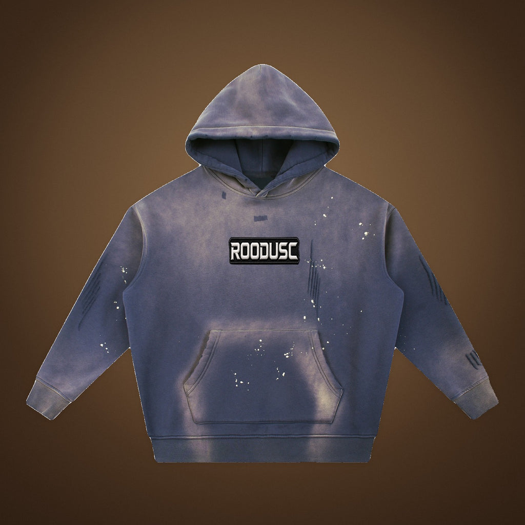 ROODUSC - Sweat à capuche vintage en molleton délavé à bords effilochés