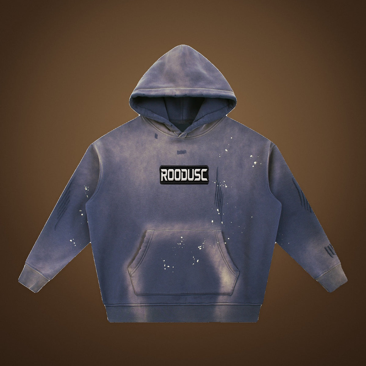 ROODUSC - Sweat à capuche vintage en molleton délavé à bords effilochés