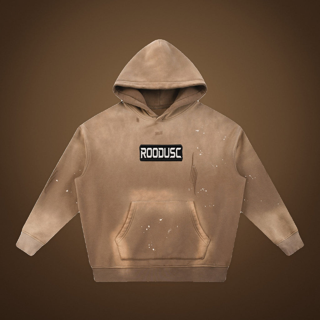 ROODUSC - Sweat à capuche vintage en molleton délavé à bords effilochés