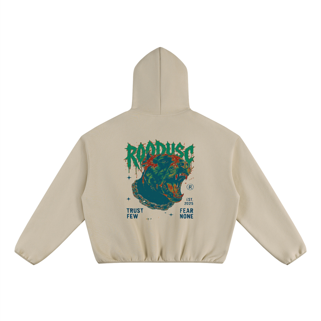 Sudadera con capucha unisex de tejido polar y corte cuadrado con ribetes