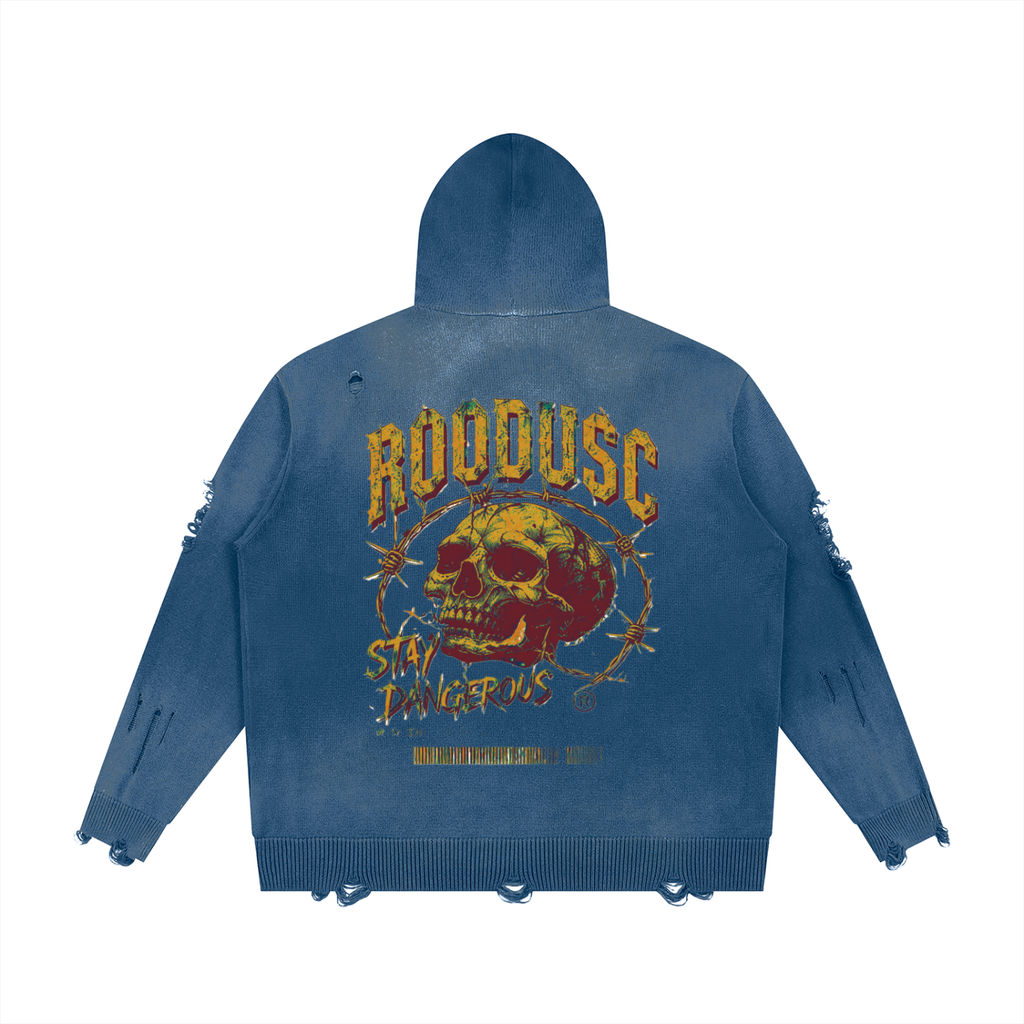 ROODUSC- Suéter unisex con cierre completo y acabado desgastado