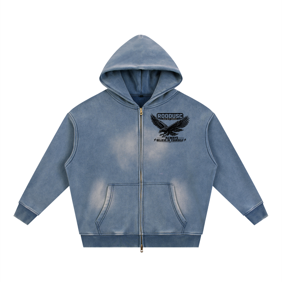 Sunfade two-way zipper boxy fleece hoodie