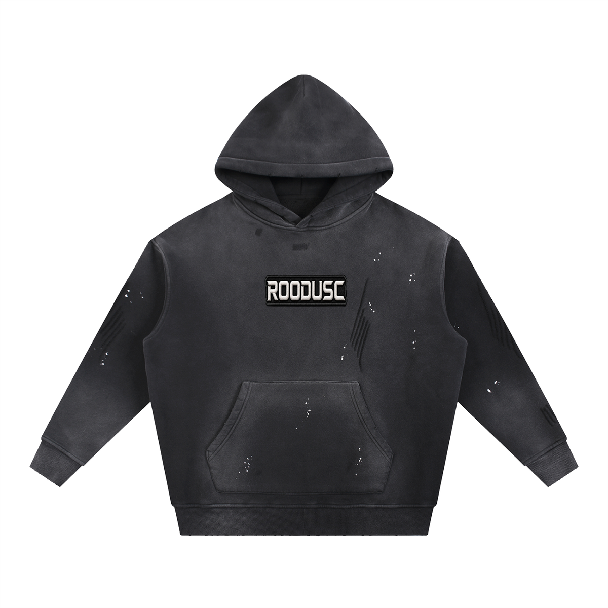 Vintage washed frayed fleece hoodie