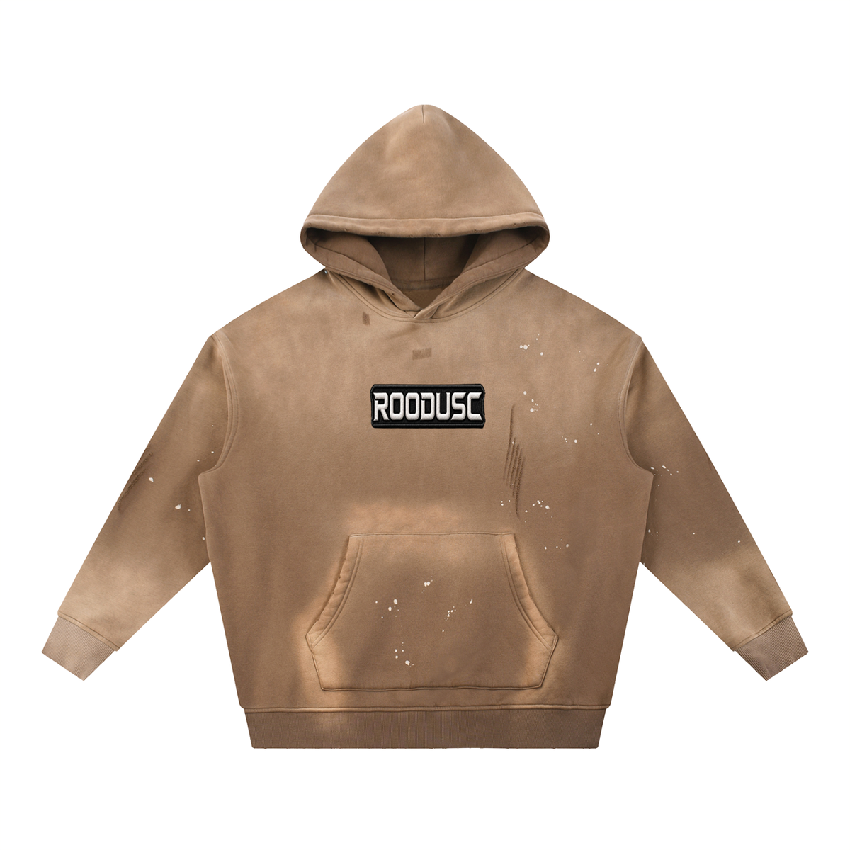 Vintage washed frayed fleece hoodie