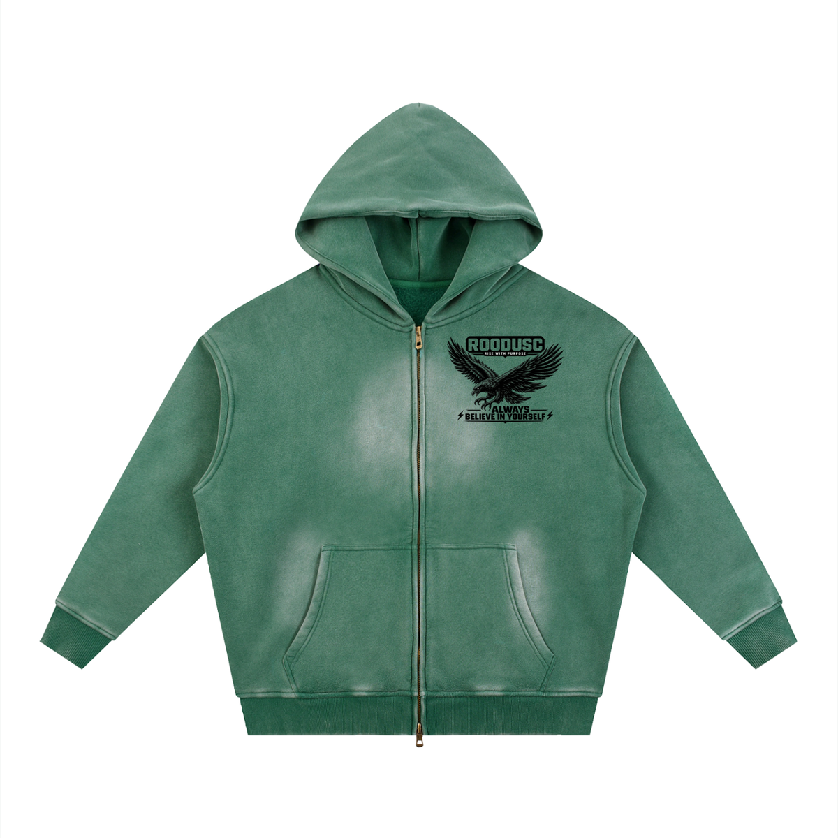 Sunfade two-way zipper boxy fleece hoodie