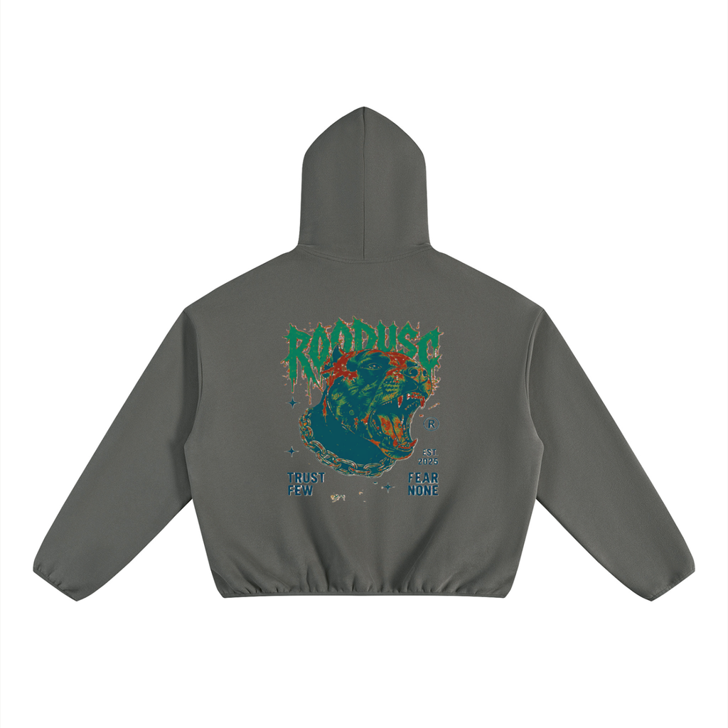 Sudadera con capucha unisex de tejido polar y corte cuadrado con ribetes