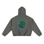 Sudadera con capucha unisex de tejido polar y corte cuadrado con ribetes