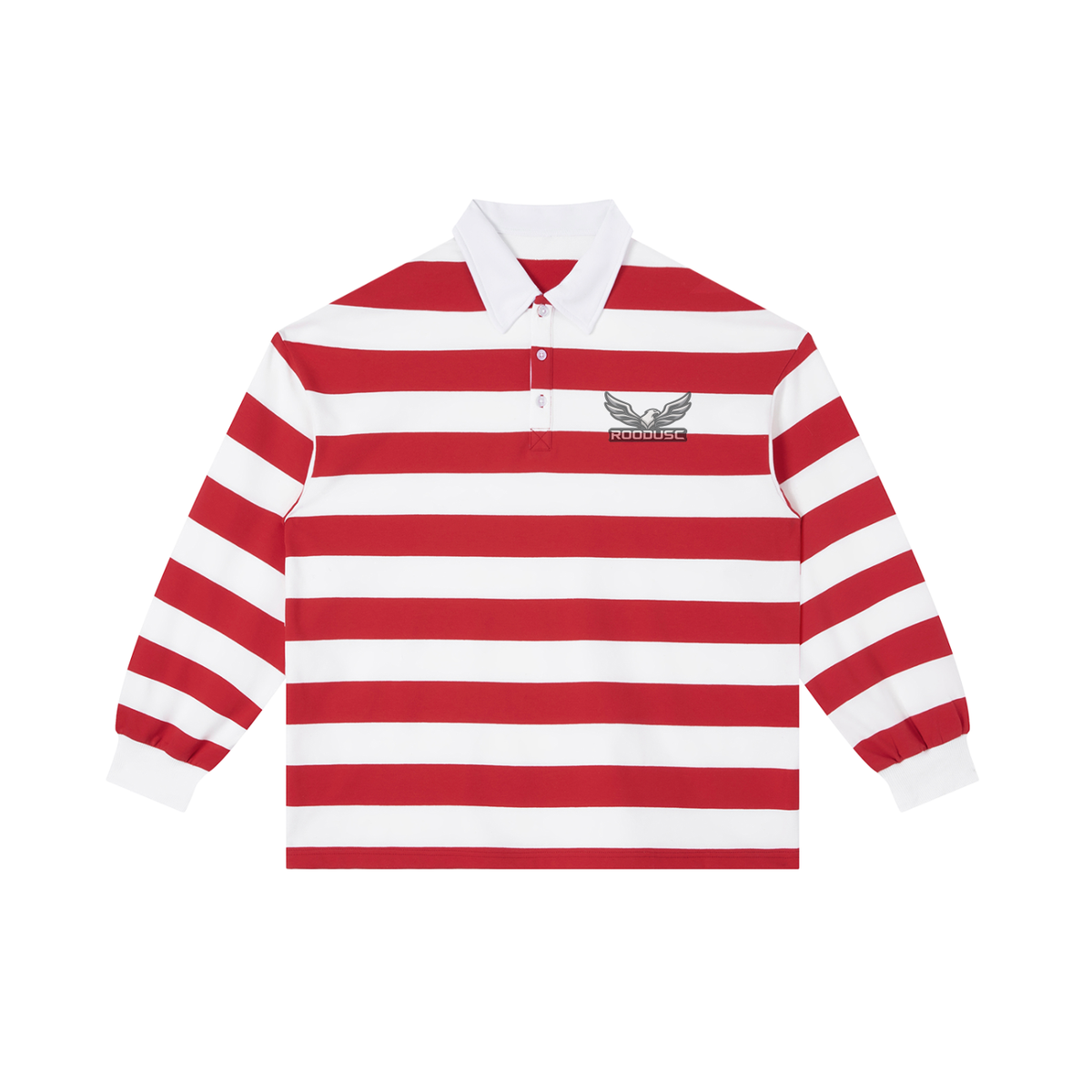ROODUSC Striped Long-Sleeve Polo — Eagle Chest Emblem