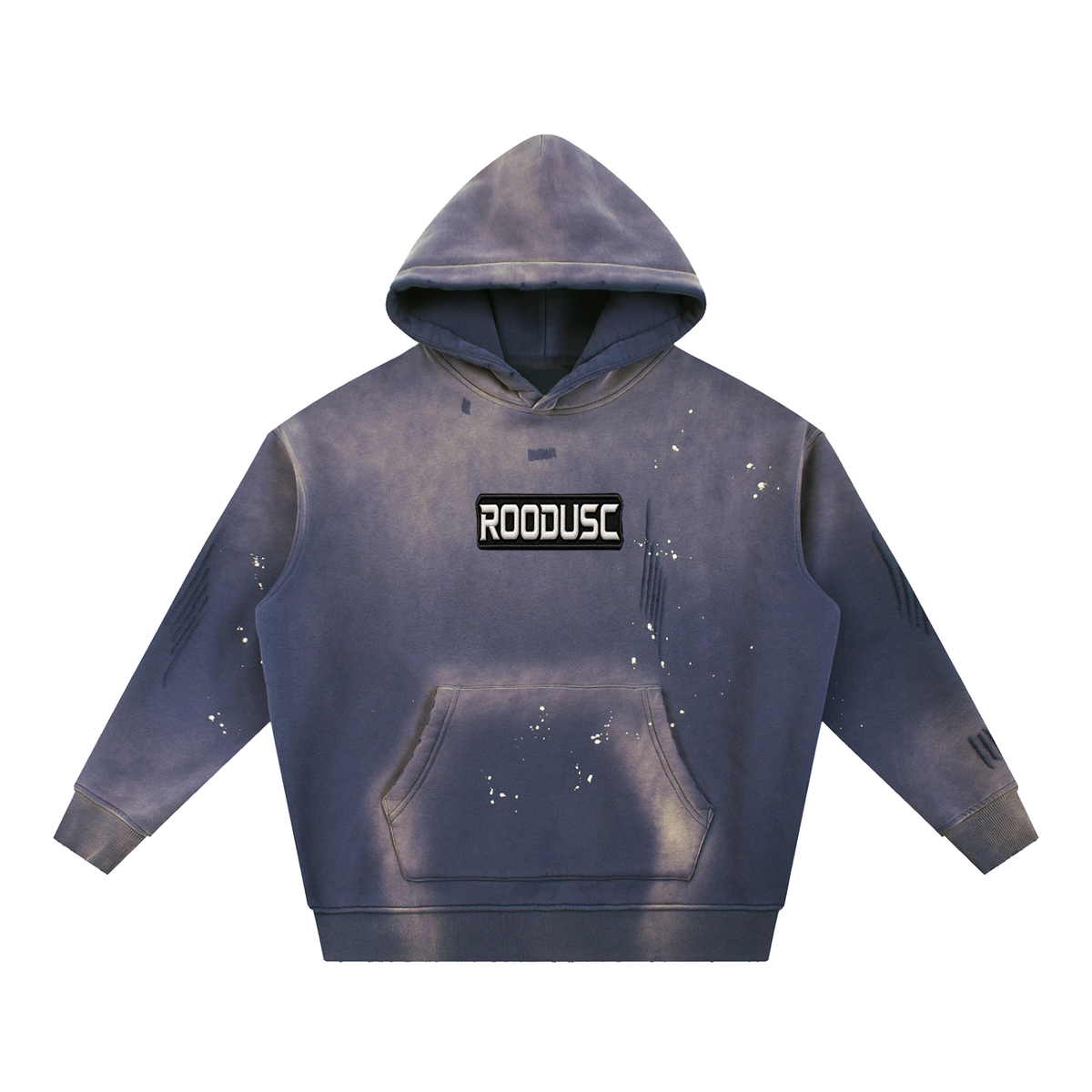 Vintage washed frayed fleece hoodie