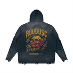 ROODUSC- Suéter unisex con cierre completo y acabado desgastado