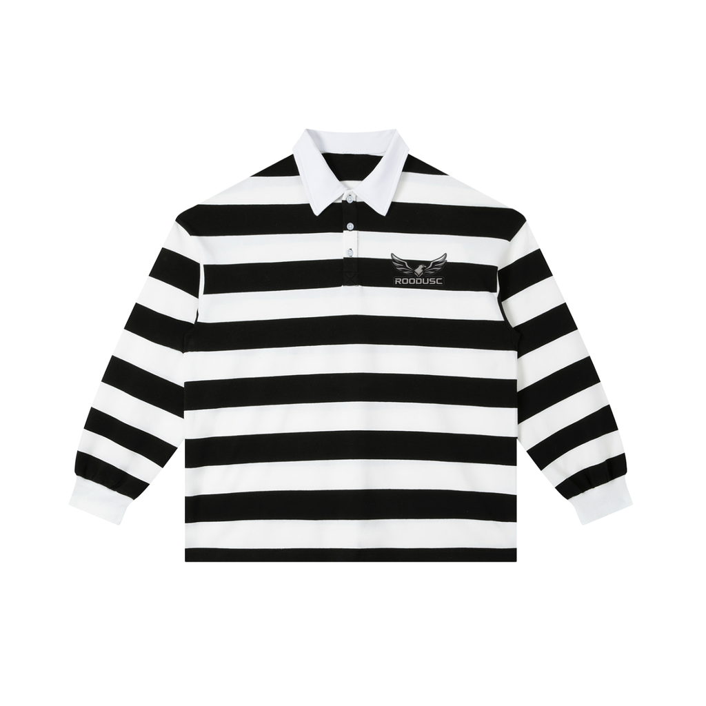 ROODUSC Striped Long-Sleeve Polo — Eagle Chest Emblem