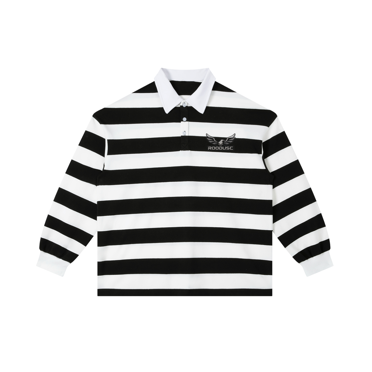 ROODUSC Striped Long-Sleeve Polo — Eagle Chest Emblem