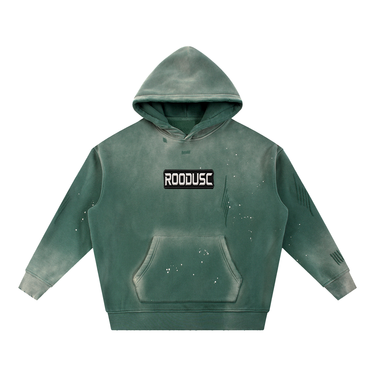 Vintage washed frayed fleece hoodie