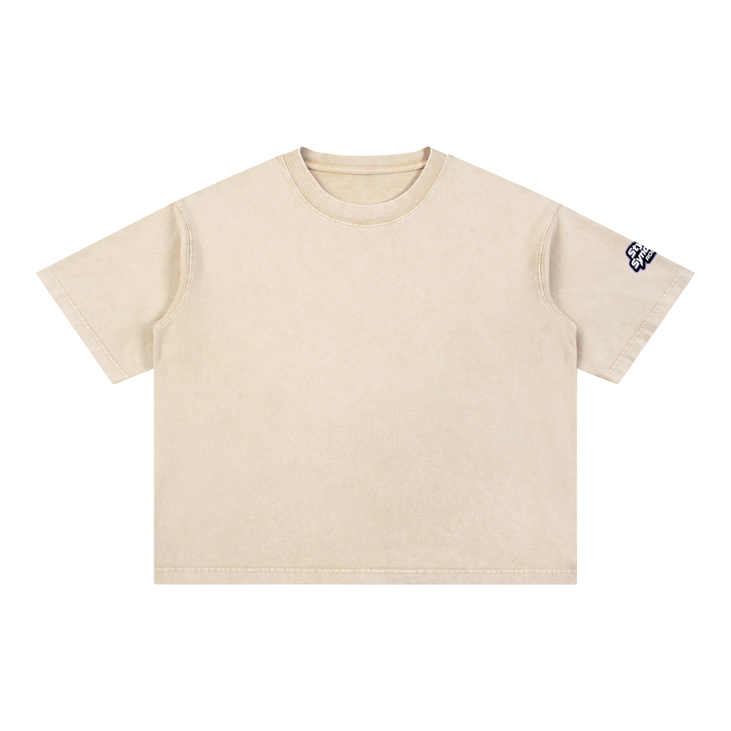 ROODUSC - Camiseta de algodón de corte cuadrado con lavado mineral