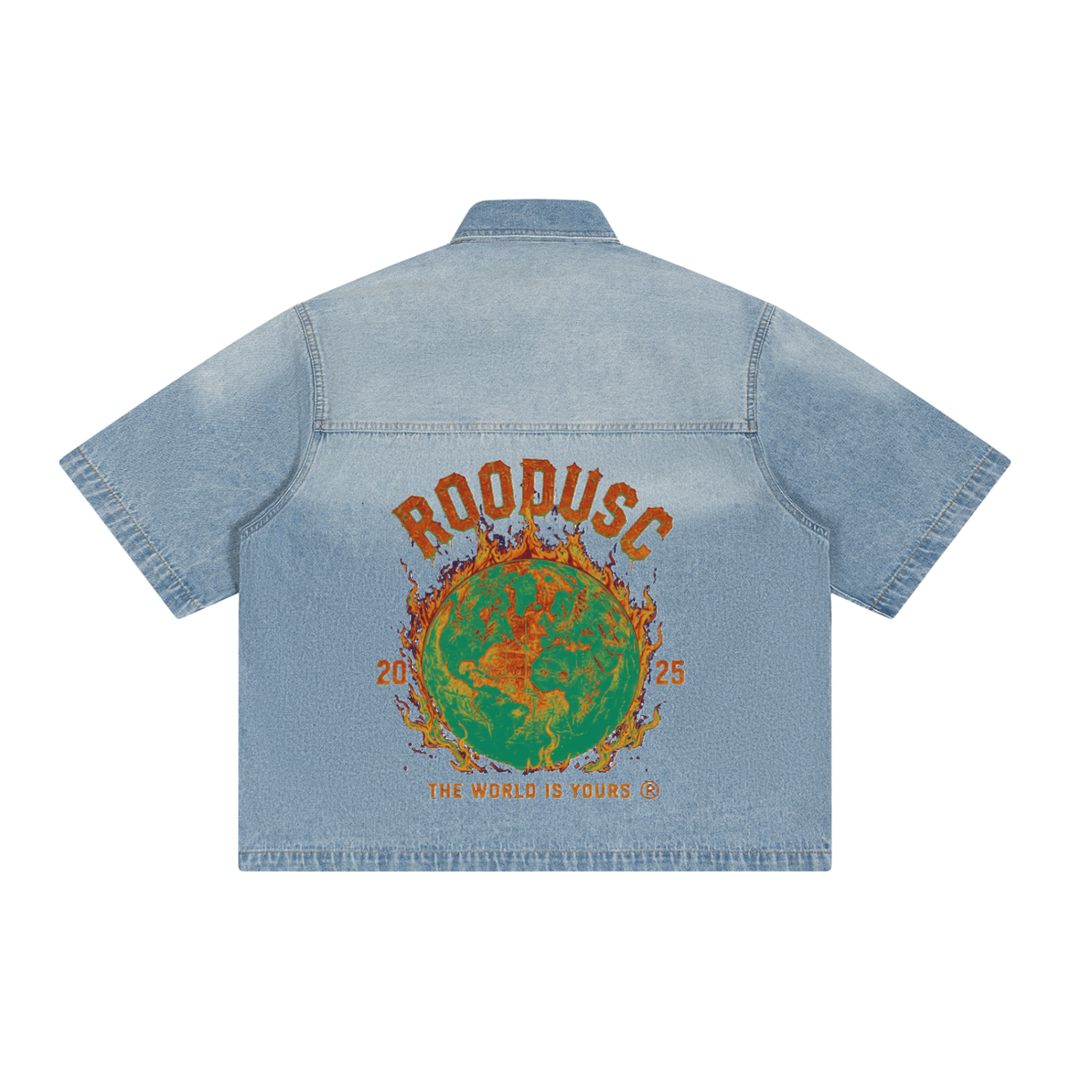Camisa vaquera unisex de corte cuadrado con lavado vintage ROODUSC