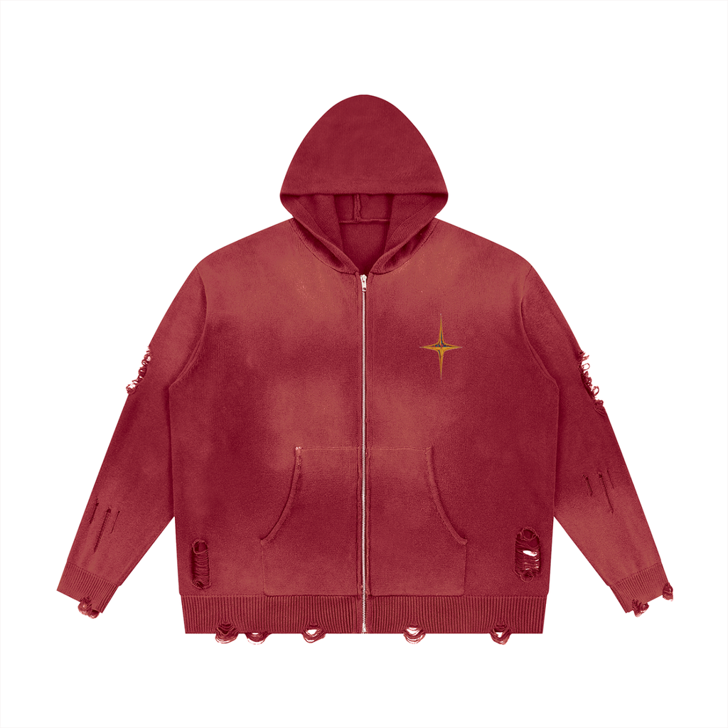 ROODUSC- Suéter unisex con cierre completo y acabado desgastado