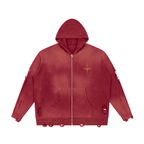 ROODUSC- Suéter unisex con cierre completo y acabado desgastado