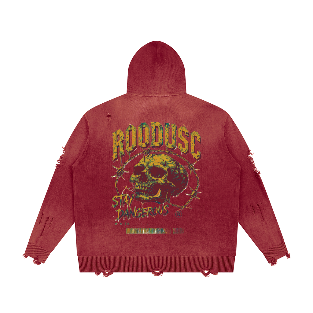 ROODUSC- Suéter unisex con cierre completo y acabado desgastado