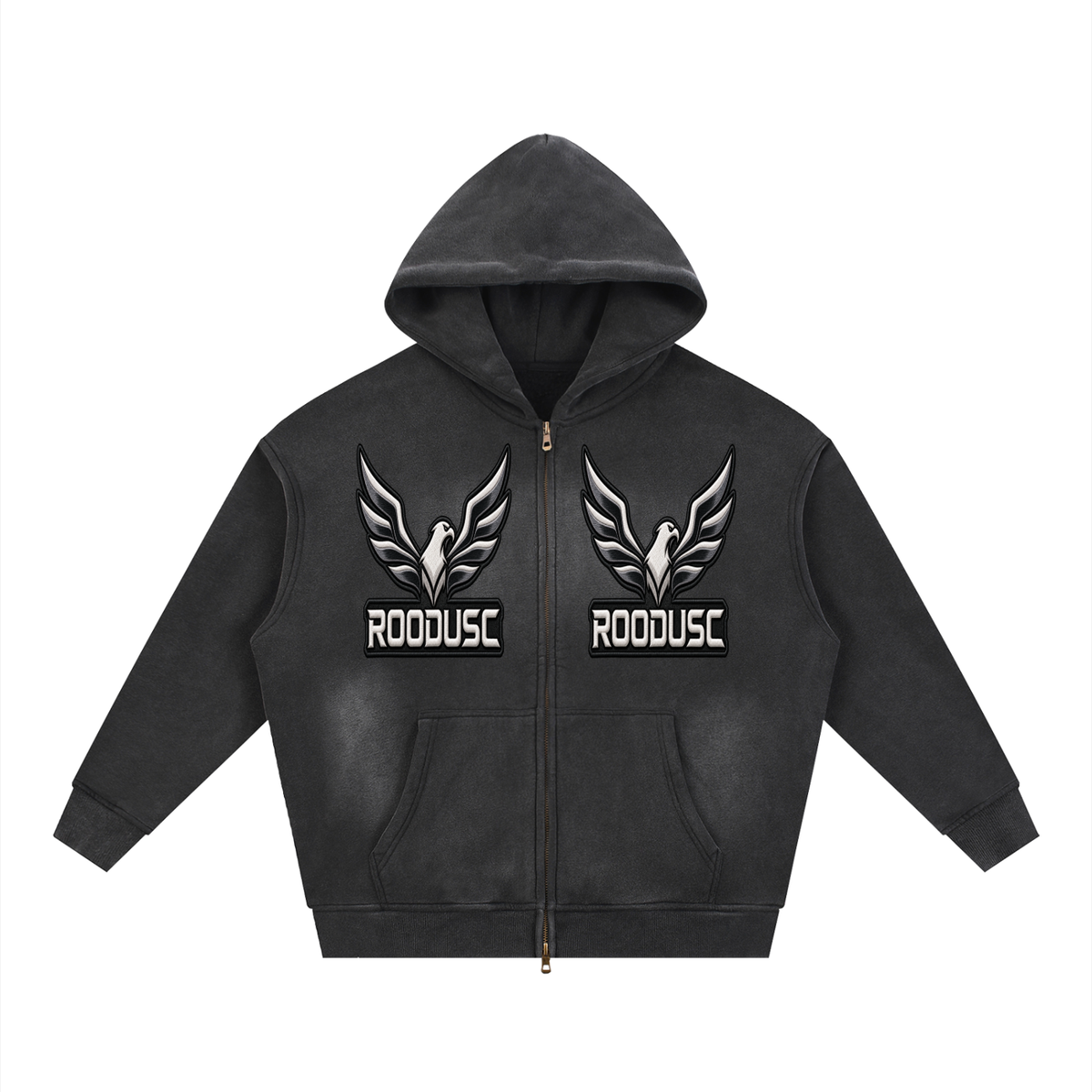 Sunfade two-way zipper boxy fleece hoodie