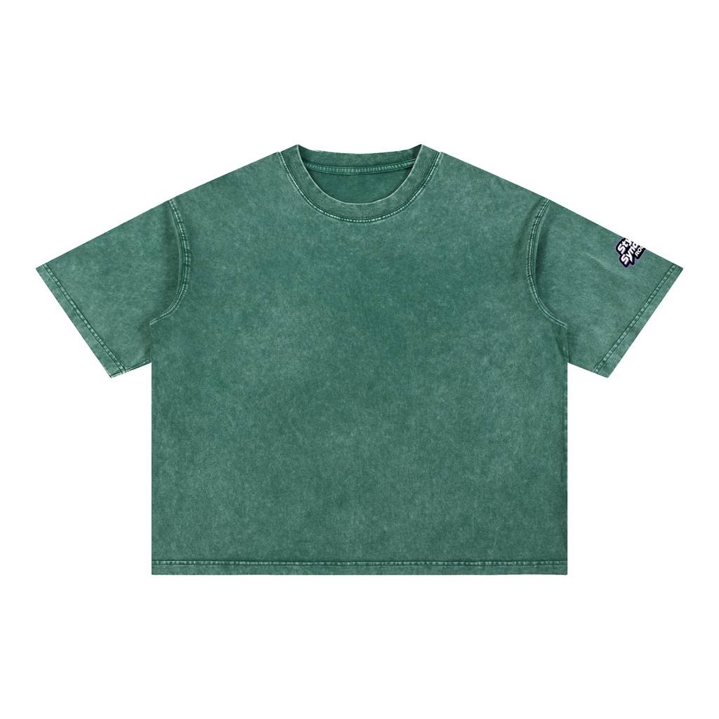 ROODUSC - Camiseta de algodón de corte cuadrado con lavado mineral