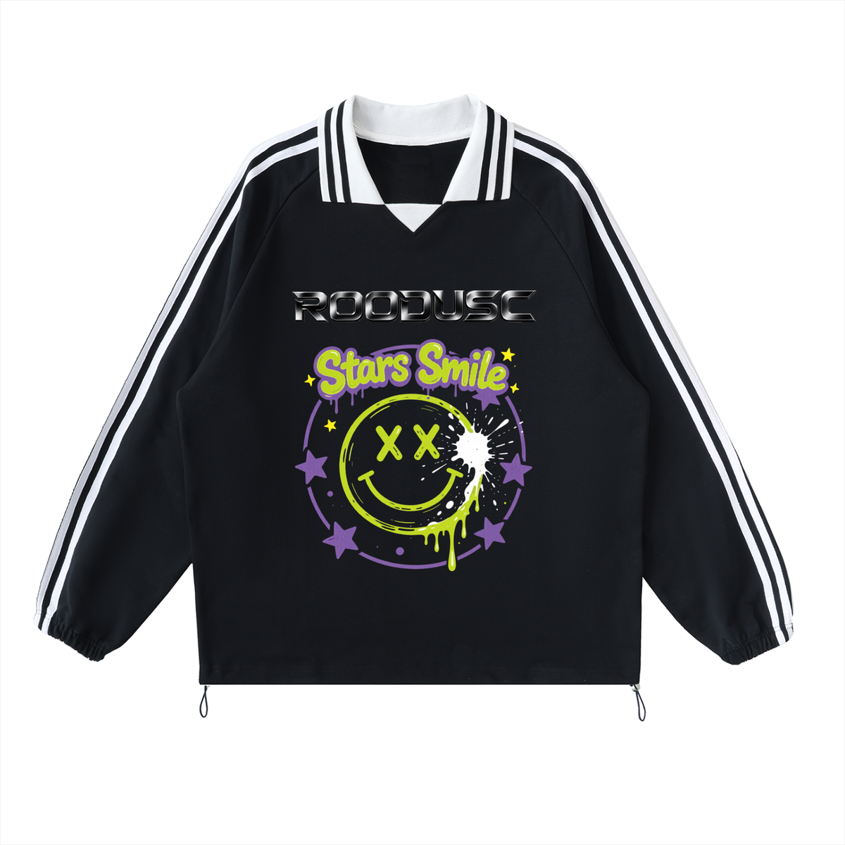 Contrast striped lapel collar sweatshirt