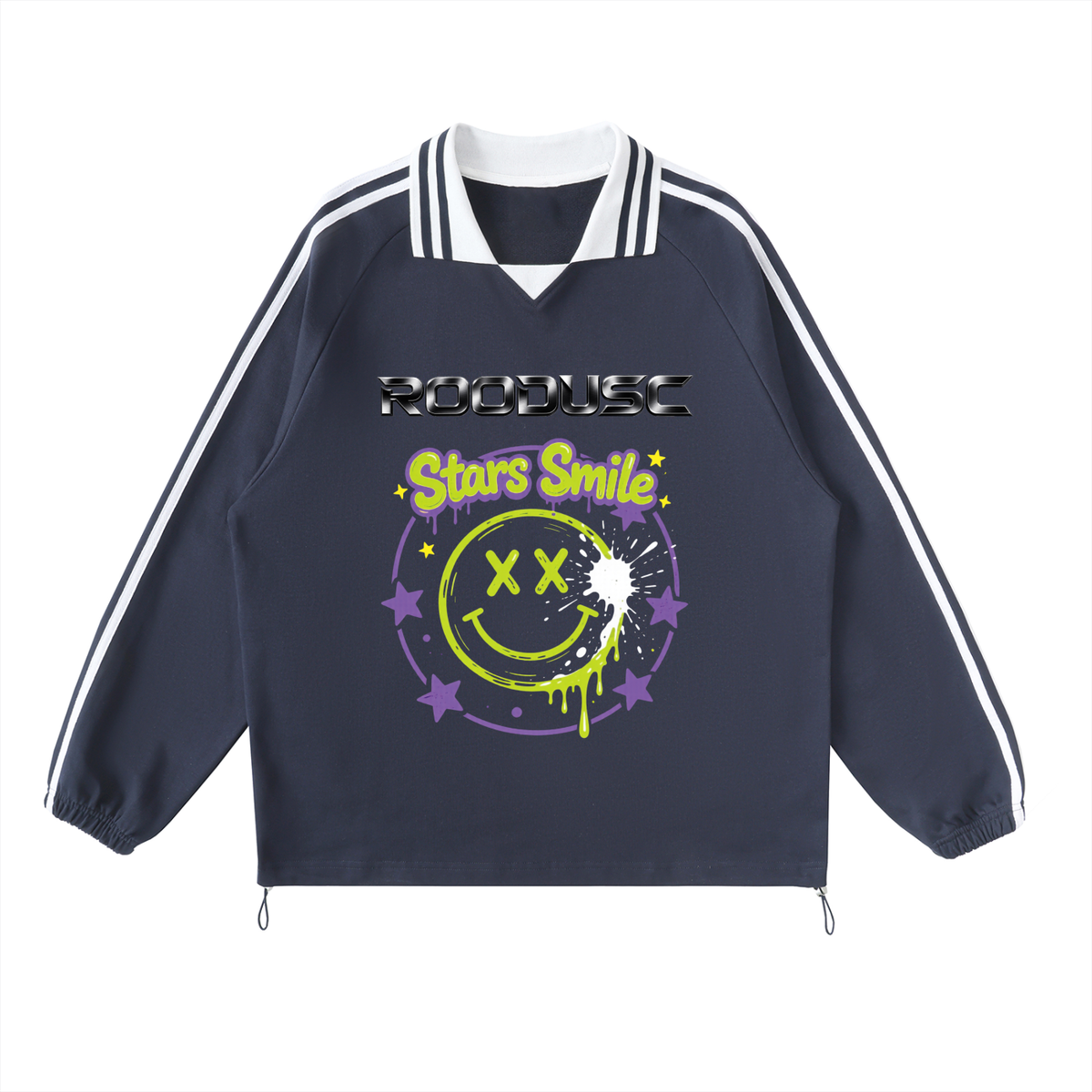 Contrast striped lapel collar sweatshirt
