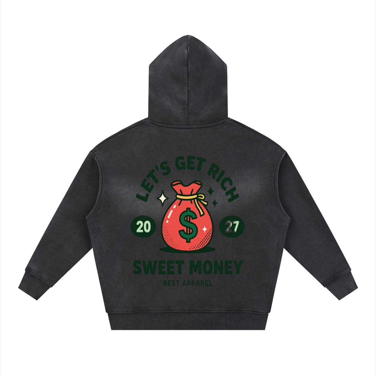 Sunfade two-way zipper boxy fleece hoodie