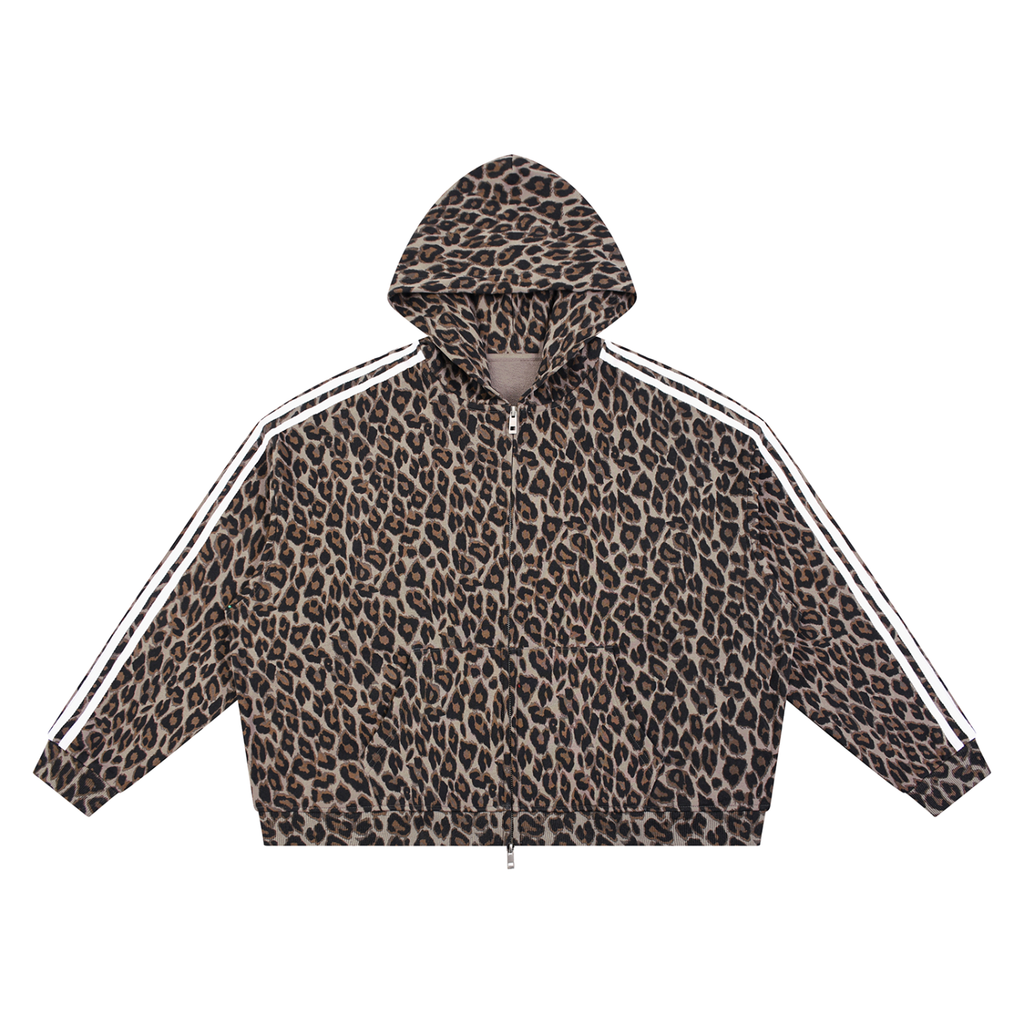 Sudadera unisex con cremallera completa y estampado de leopardo