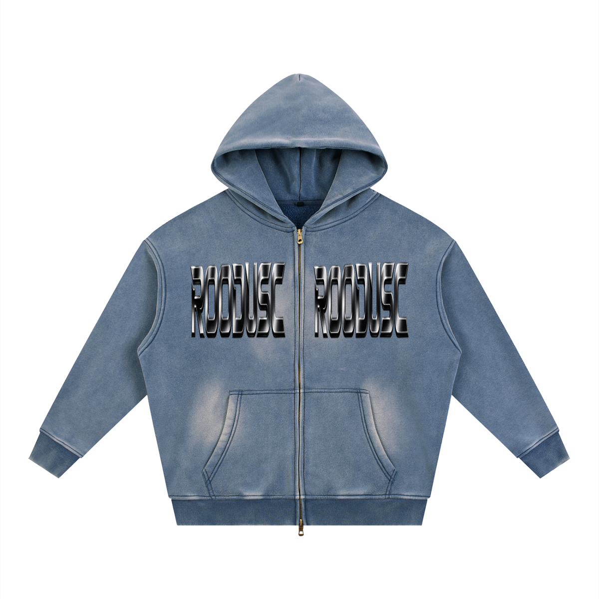 Sunfade two-way zipper boxy fleece hoodie