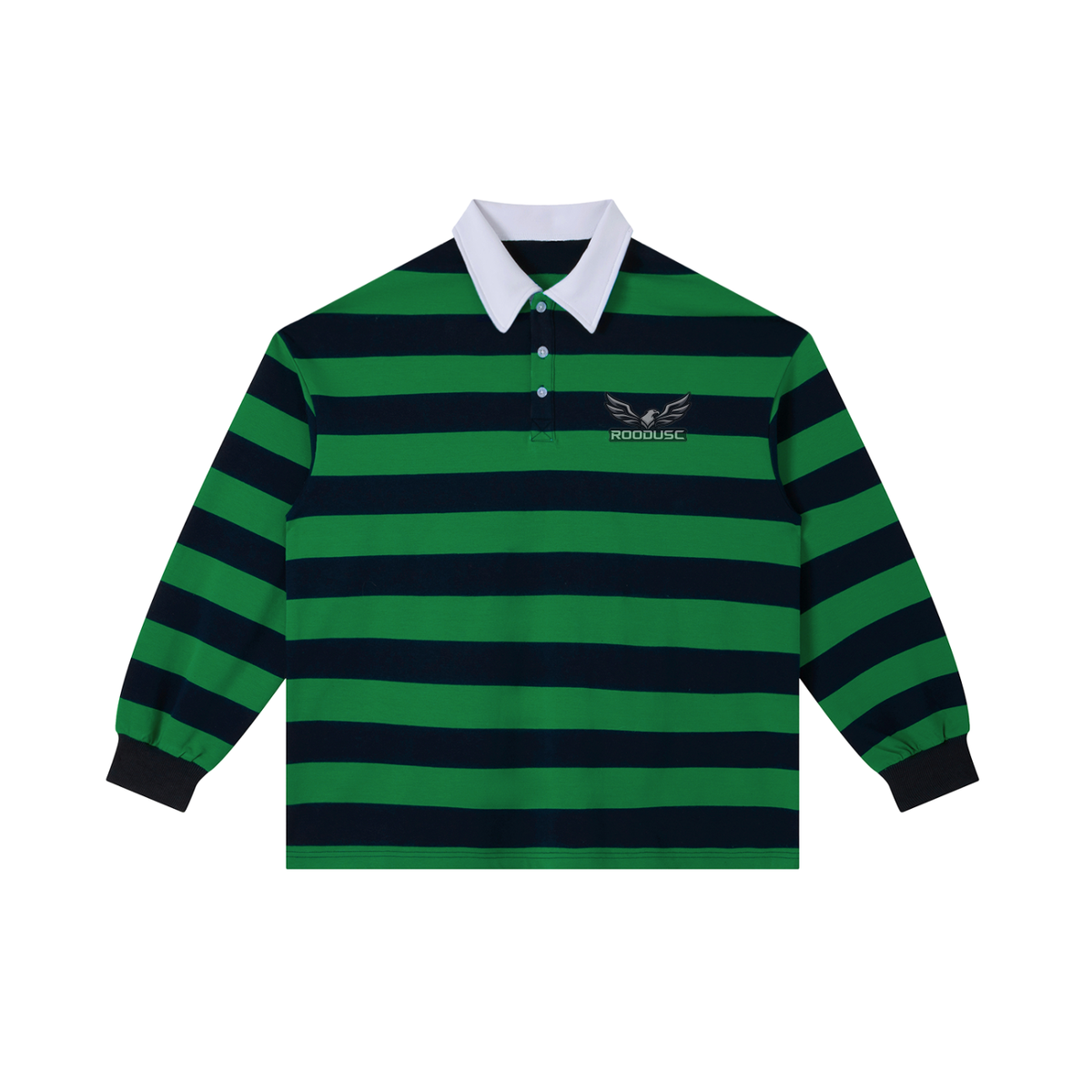 ROODUSC Striped Long-Sleeve Polo — Eagle Chest Emblem