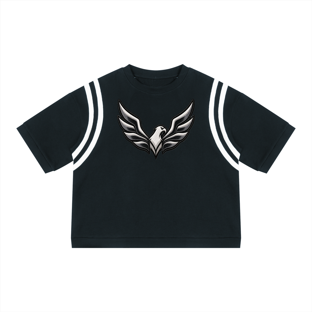 ROODUSC**Camiseta Unisex de Corte Cuadrado con Bloques de Color y Textura Waffle