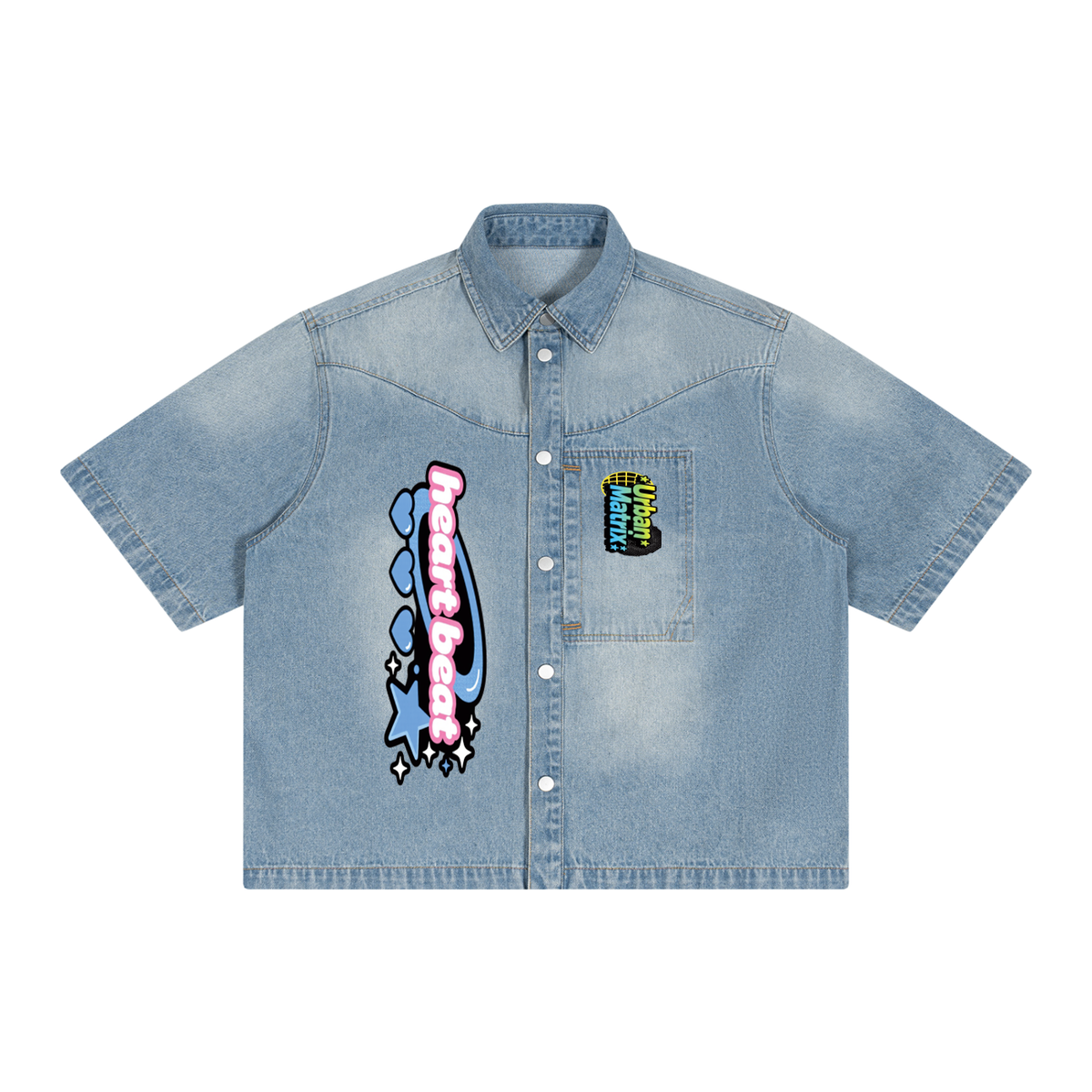 Camisa vaquera unisex de corte cuadrado con lavado vintage ROODUSC