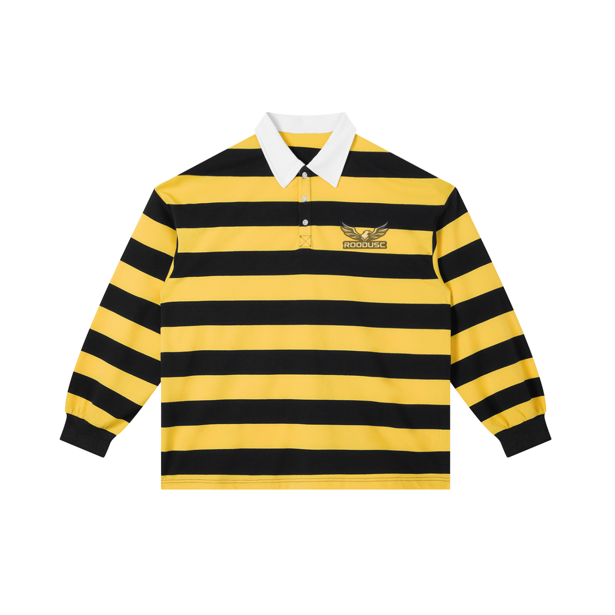 ROODUSC Striped Long-Sleeve Polo — Eagle Chest Emblem