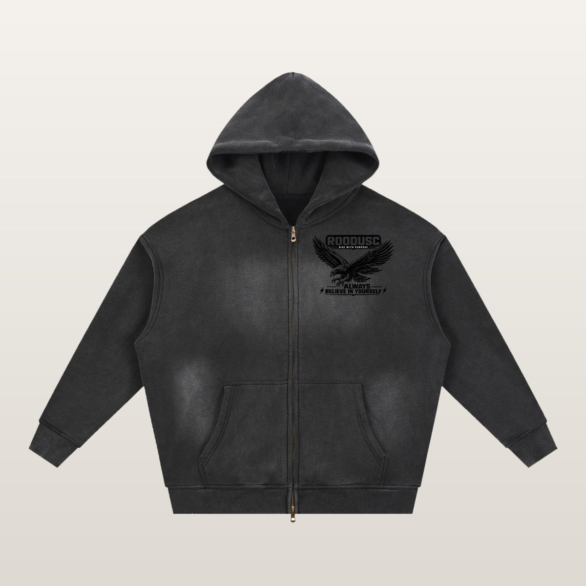 Sunfade two-way zipper boxy fleece hoodie