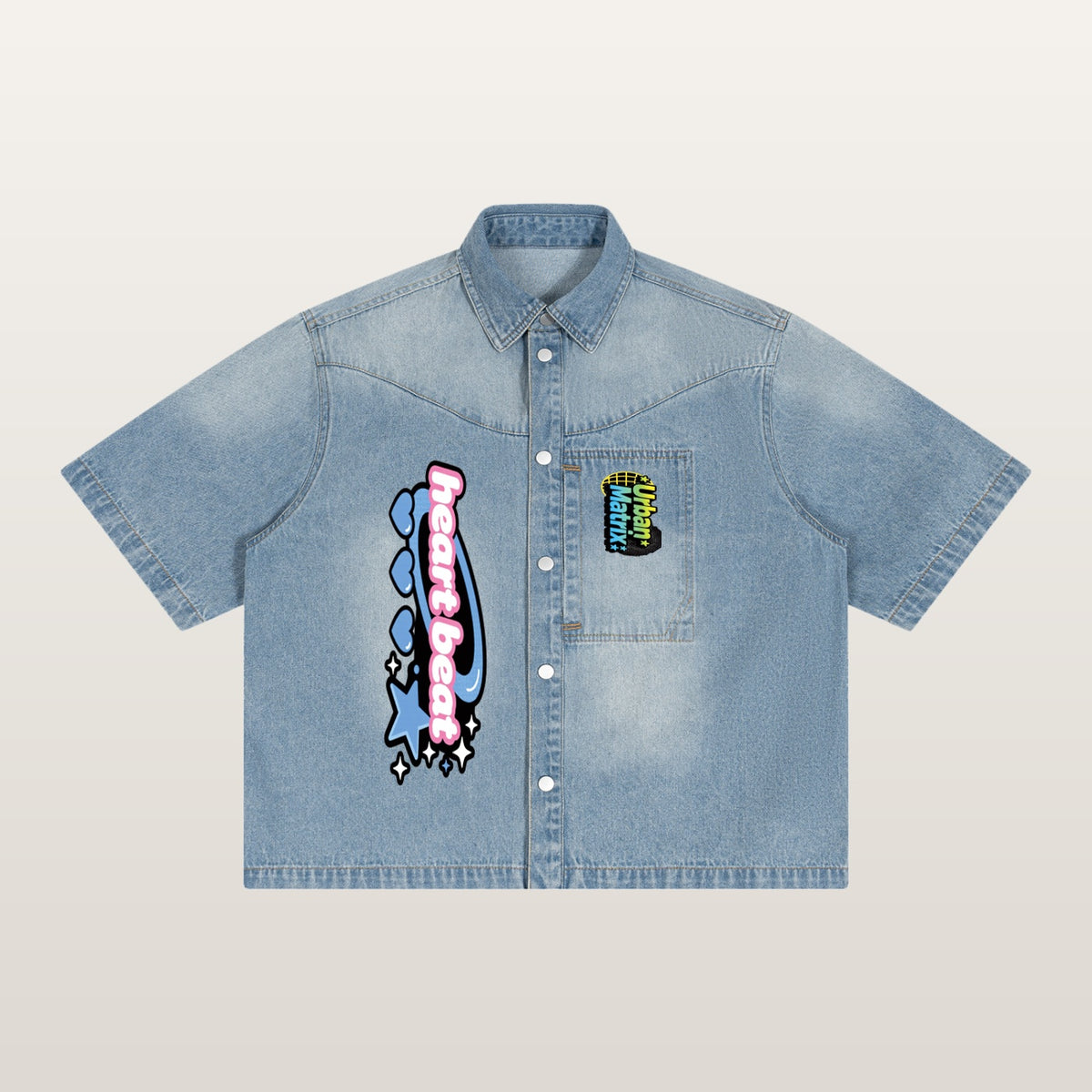 Camisa vaquera unisex de corte cuadrado con lavado vintage ROODUSC