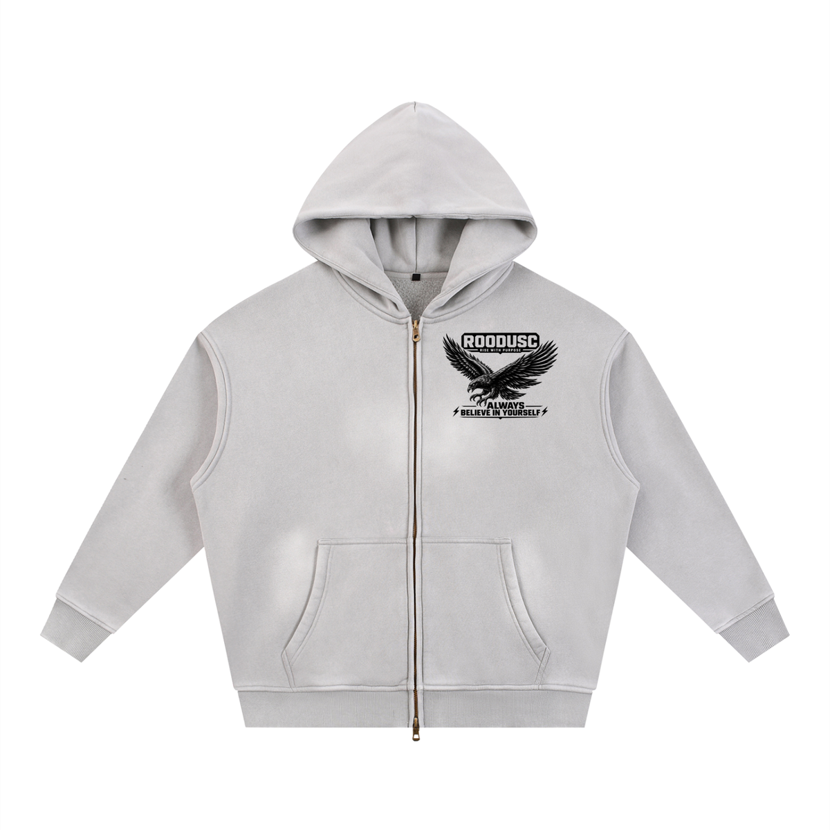 Sunfade two-way zipper boxy fleece hoodie
