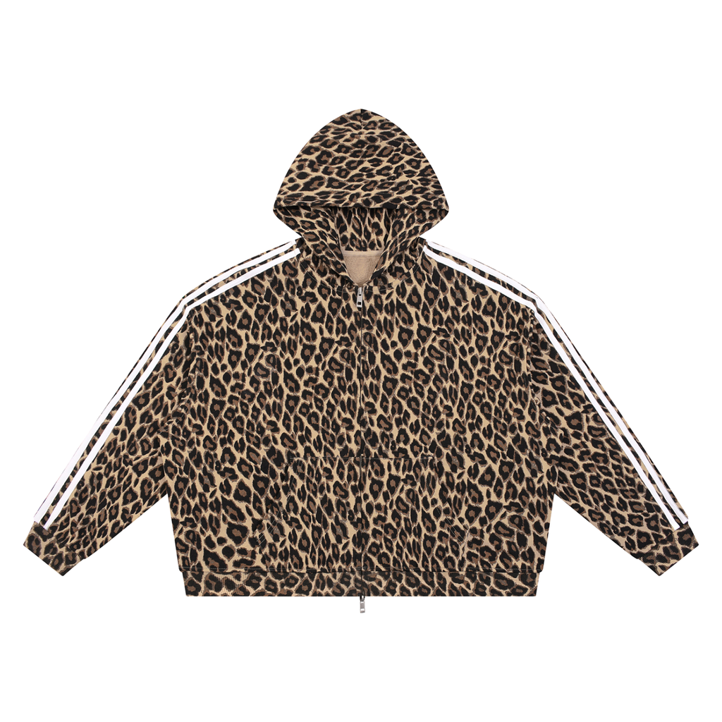 Sudadera unisex con cremallera completa y estampado de leopardo