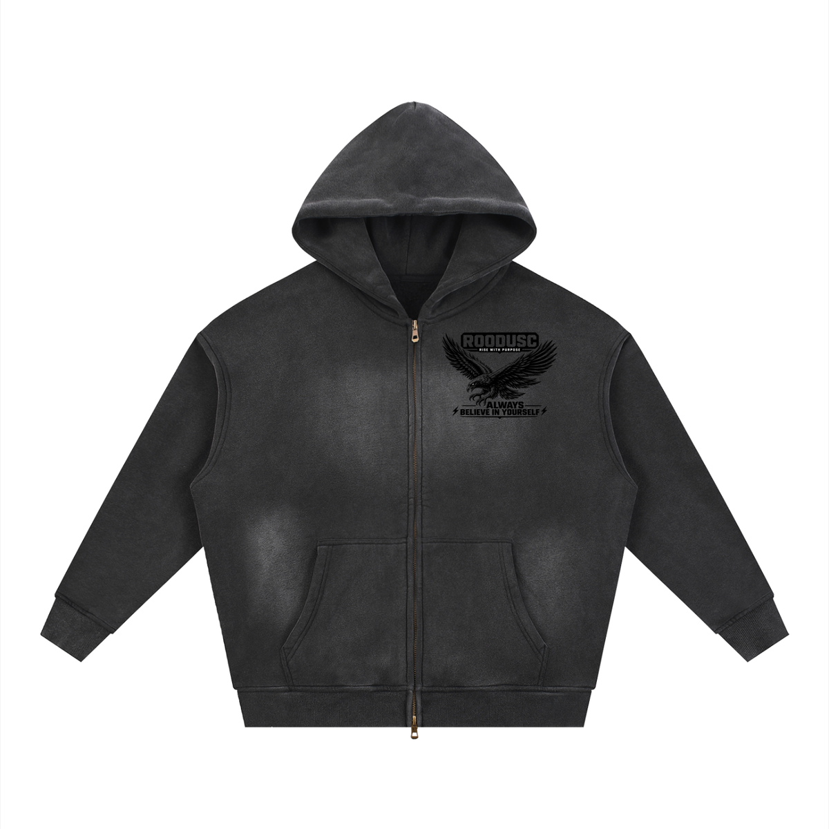Sunfade two-way zipper boxy fleece hoodie