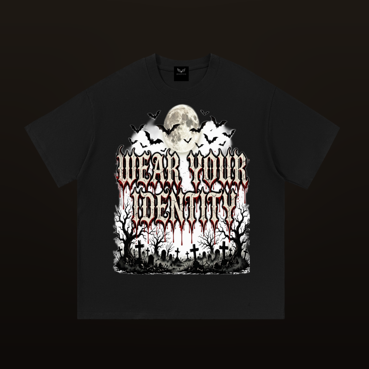 ROODUSC Halloween Graveyard Identity Tee — Black