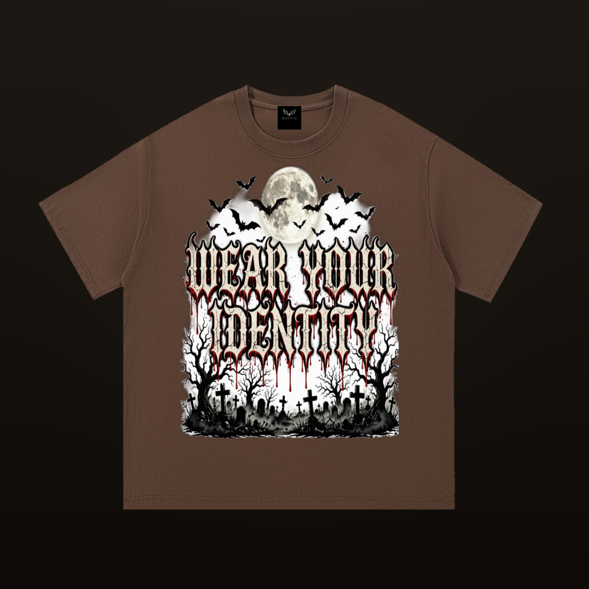 ROODUSC Halloween Graveyard Identity Tee — Espresso