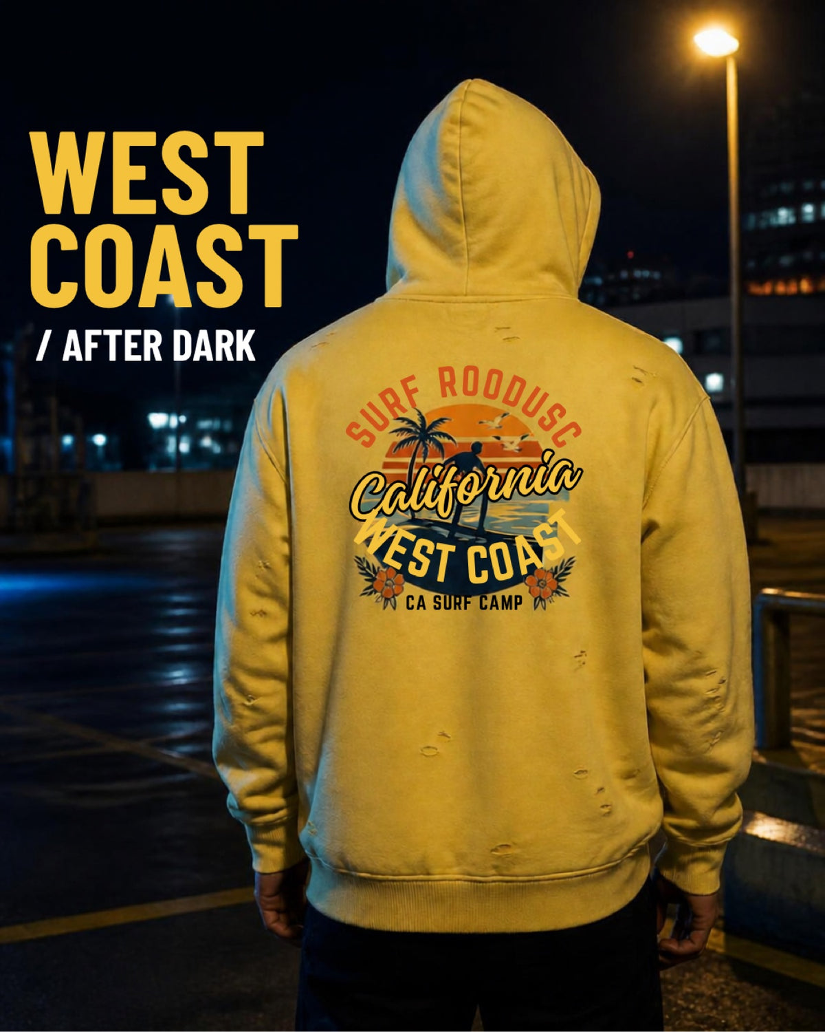 West Coast / After Dark yellow hoodie - back view